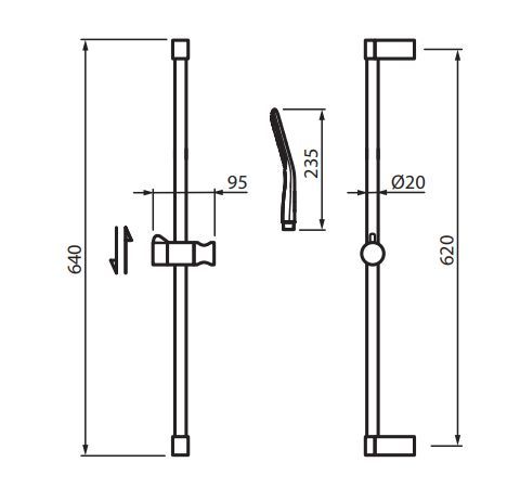 Vedo Desso IV kompletny system natryskowy podtynkowy VBD4224/30 rysunek techniczny drążka natryskowego