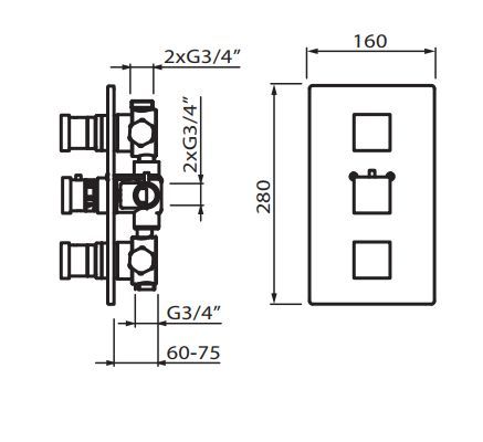 Vedo SQUARE III bateria termostatyczna podtynkowa rysunek techniczny wymiary