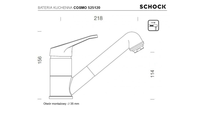 Schock Cosmo bateria kuchenna z wyciąganą wylewką rysunek techniczny