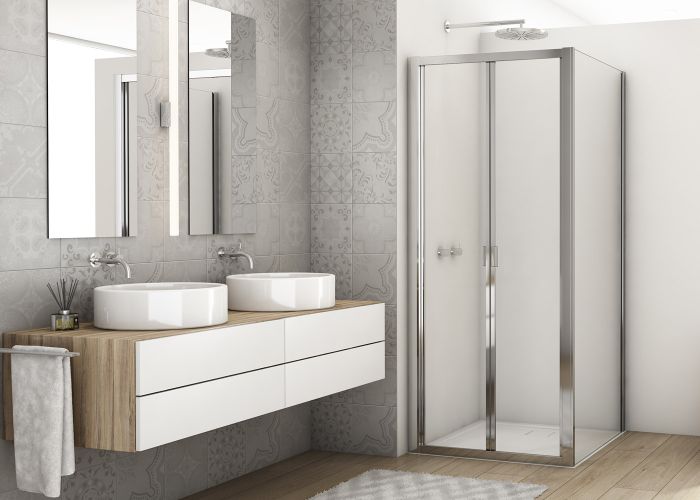 Ronal - Sanswiss DIVERA Kabina prysznicowa drzwi przesuwno-składane ze ścianką boczną 90x140 cm profil srebrny połysk D22K0905007+D22F11405007