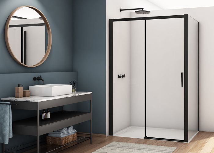 Ronal - Sanswiss DIVERA Kabina drzwi przesuwne ze ścianką boczną 120x70 cm profil czarny mat D22S2B1200607+D22F10700607