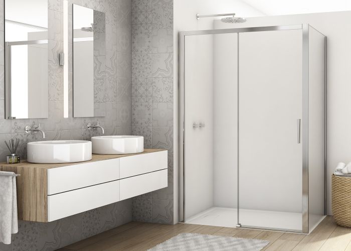 Ronal - Sanswiss DIVERA Kabina drzwi przesuwne ze ścianką boczną 140x70 cm profil srebrny połysk D22S2B1405007+D22F10705007
