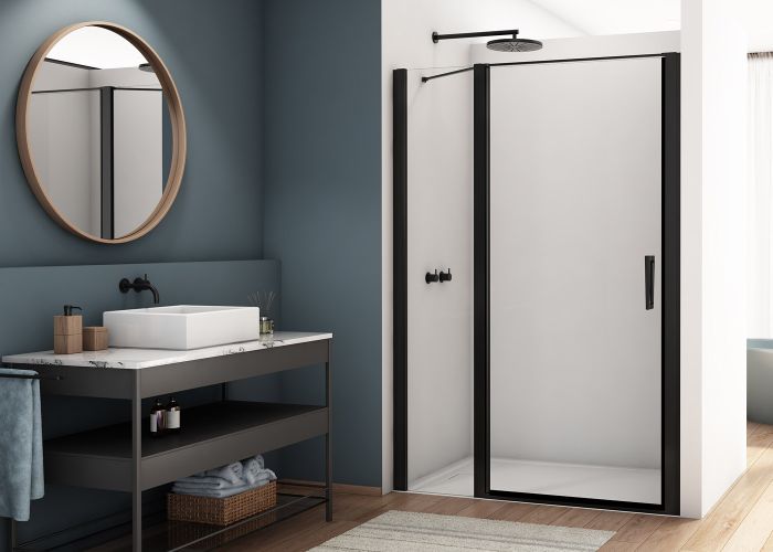 Ronal - Sanswiss DIVERA Drzwi do wnęki 110 cm (106-112 cm) szerokość drzwi 80 cm element stały 30 cm profil czarny mat D22T13080300607