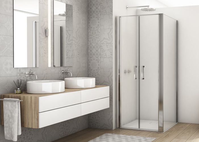 Ronal - Sanswiss DIVERA Kabina z drzwiami dwuczęściowymi i ścianką boczną 100x140 cm profil srebrny połysk D22T21005007+D22F11405007