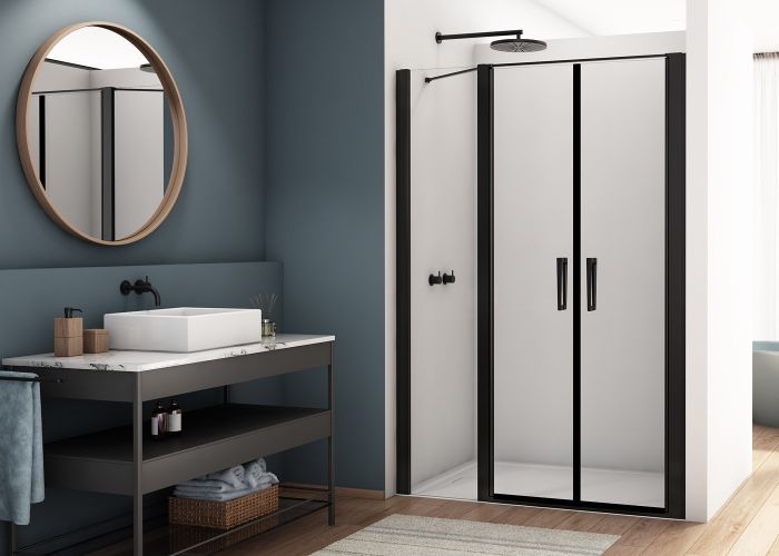 Ronal - Sanswiss DIVERA Drzwi dwuczęściowe 160 cm (156-162 cm) szerokość drzwi 100 cm element stały 60 cm profil czarny mat D22T32100600607