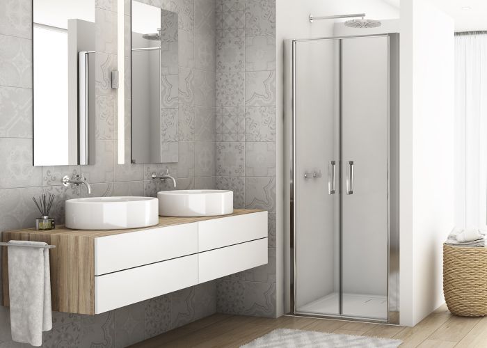 Ronal - Sanswiss DIVERA Drzwi do wnęki dwuczęściowe 80 cm (76-82 cm) profil srebrny połysk D22T20805007