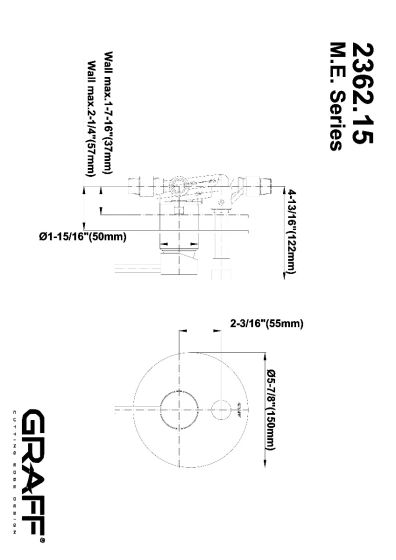 Graff M.E Bateria wannowo-natryskowa podtynkowa czarny mat 23621500-BK rysunek techniczny