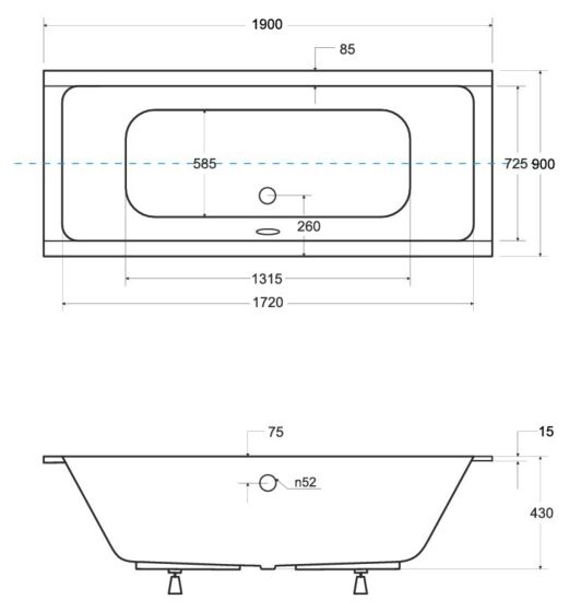 Emporia Prima Slim wanna prostokątna 190x90 cm EMPORIA-BS-WAQ190 wymiary