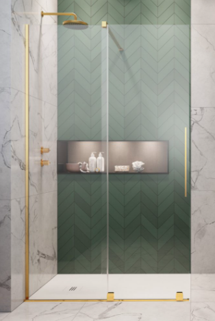 Radaway Furo Gold Kabina Walk-In przesuwna 80 cm lewa profil złoty  10106438-09-01L+10110394-01-01