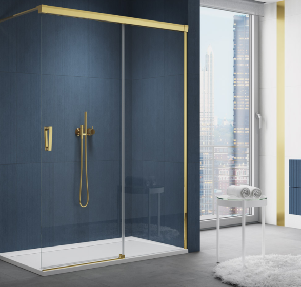 Ronal - Sanswiss Cadura Walk-in ścianka wolnostojąca dwuczęściowa prawa z elementem przesuwnym 140 cm złota  CAW2D1401207