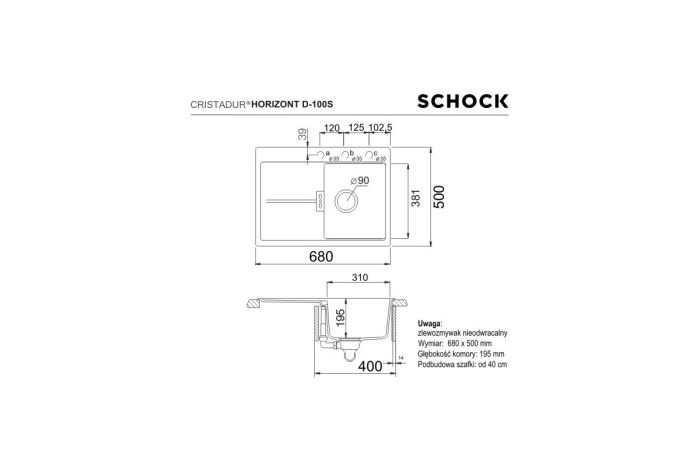 Schock Horizont D-100S zlewozmywak rysunek techniczny
