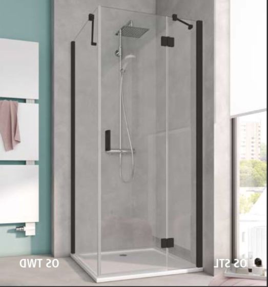 Kermi Osia Kabina prostokątna prawa ze ścianką boczną 110x80 cm profil czarny soft OSSTR110203PK+OSTWD080293PK
