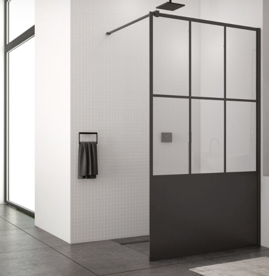Ronal - Sanswiss Easy Loft 76 Ścianka wolnostojąca walk-in 140 cm (138,5-140,5 cm) profil czarny mat STR4P1400676