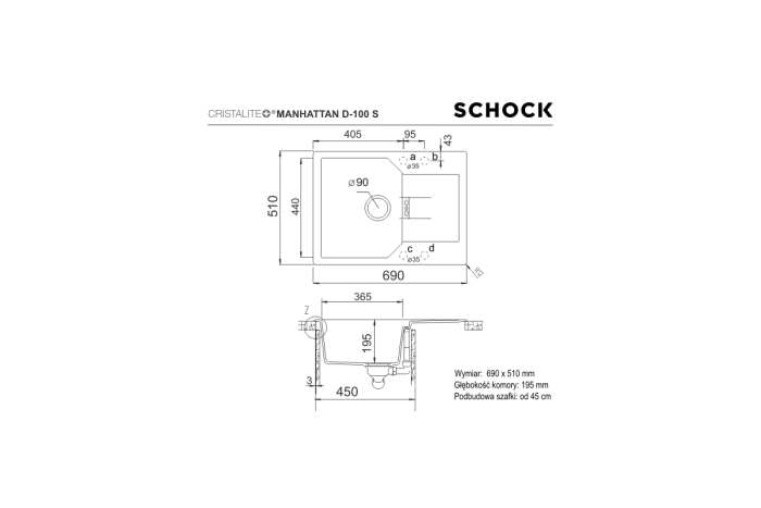 Schock Manhattan D-100S rysunek techniczny