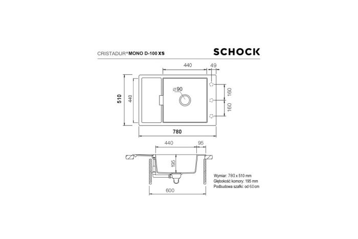 Schock Mono S10-XS rysunek techniczny