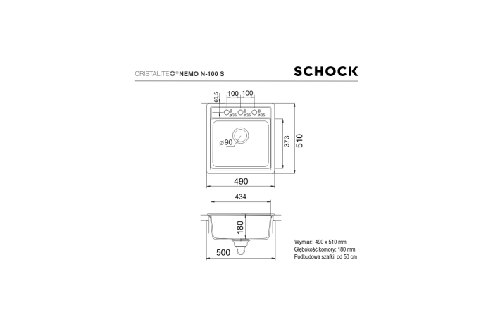 Schock Nemo N-100S rysunek techniczny