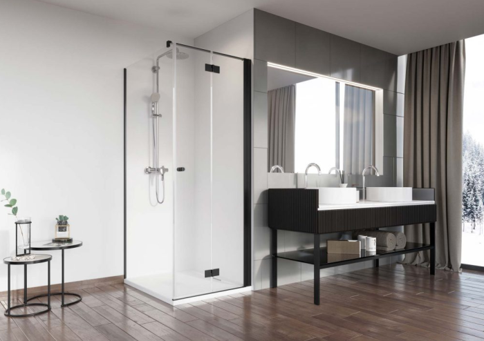 Radaway Nes 8 Black KDJ B Kabina prostokątna drzwi prawe 80Px100 cm profil czarny mat 10075080-54-01R+10089100-01-01