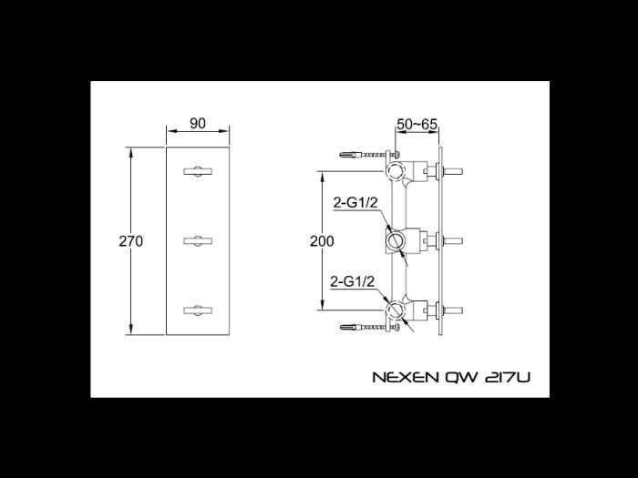 Rysunek techniczny baterii wannowej Nexen QW217U firmy Kohlman.