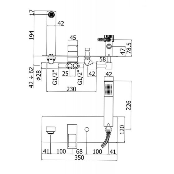 Paffoni Elle bateria wannowa podtynkowa  EL001CR rysunek techniczny