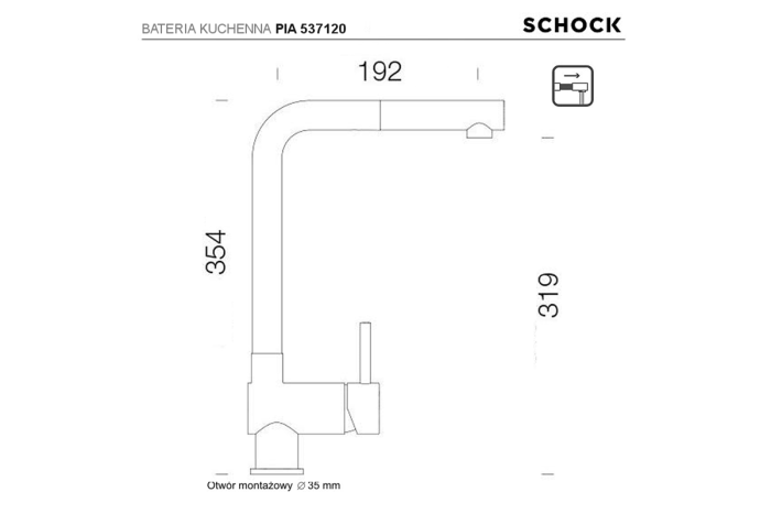 Schock Pia bateria kuchenna z wyciąganą wylewką rysunek techniczny