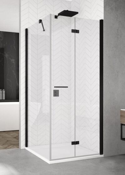 Ronal Solino Kabina prysznicowa drzwi LEWE dwuczęściowe składane + ścianka boczna 90x90 cm czarny mat SOLF1G0900607+SOLT109000607
