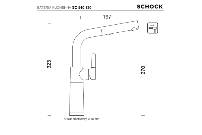 Schock S.C.540.120 bateria kuchenna z wyciąganą wylewką rysunek techniczny