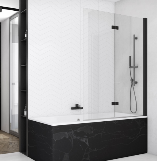 Ronal - Sanswiss Solino Parawan nawannowy dwuczęściowy składany prawy 100x150 cm profil czarny mat SOLB2D1000607