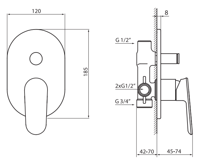 Rysunek techniczny baterii Vedo Otto VBO8016