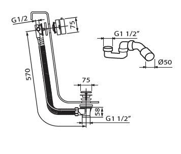 Rysunek techniczny przelewu wannowego 346M/60 Minimalista II