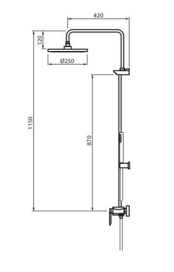 Vedo kolumna natryskowa z bateria mieszakową - 3 funcke Icon rysunek techniczny, wymiary