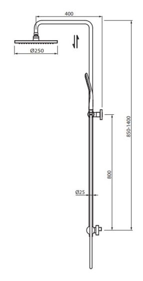 Vedo Desso II kolumna natryskowa z baterią termostatyczną VBD4077 rysunek techniczny