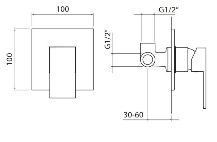 Vedo Move bateria nstryskowa podtynkowa 9740 rysunek techniczny