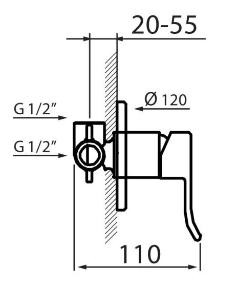 Rysunek techniczny baterii podtynkowej VBC1014