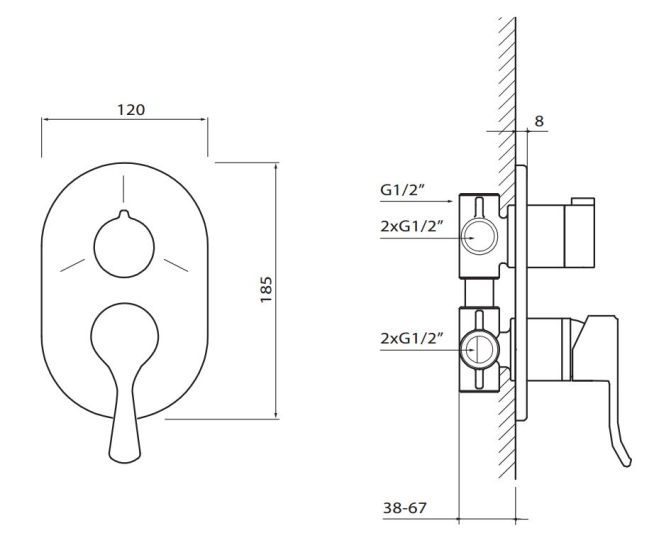 Rysunek techniczny baterii Vedo Cento VBC1017