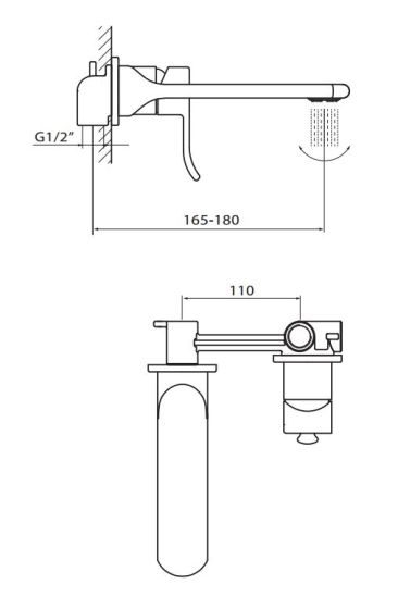 Rysunek techniczny baterii Vedo Cento VBC1012