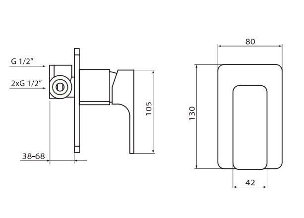 Rysunek techniczny baterii natryskowej VBM3014