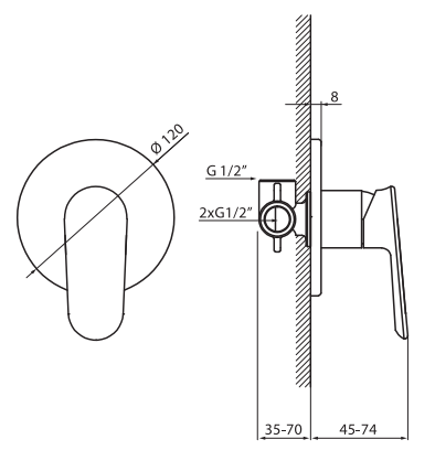 Rysunek techniczny baterii Otto VBO8014