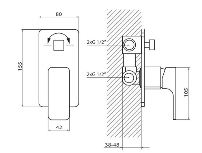 Rysunek techniczny baterii Vedo Mito VBM3016