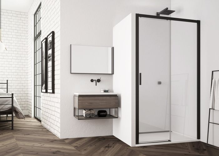 Ronal - Sanswiss Top Line S Drzwi do wnęki prawe 130 cm (127,5-132,5) profil czarny mat TLS2D1300607