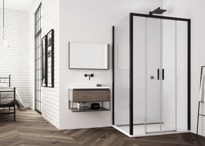 Ronal - Sanswiss Top Line S Kabina prysznicowa 140x140 cm profil czarny mat TLS41400607+TOPF21400607