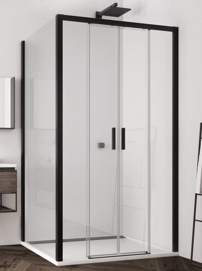 Ronal - Sanswiss Top Line S TLS4+TOPF2 Kabina prostokątna 160x80cm profil czarny mat TLS41600607+TOPF20800607