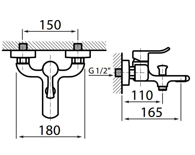 Rysunek techniczny baterii wannowej Cento VBC1006 firmy Vedo.