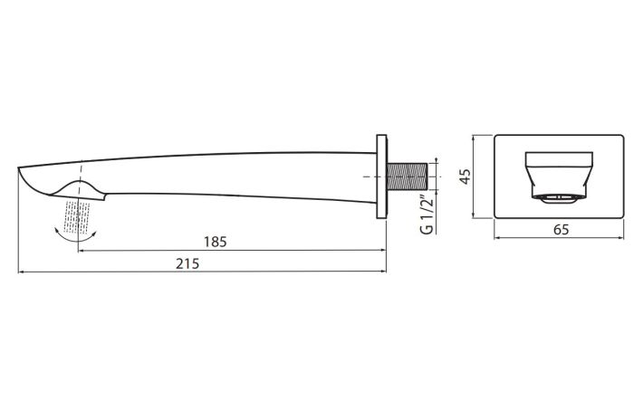 Vedo Desso wylewka wannnowa ścienna - 185 mm VBD4033L rysunek techniczny , wymiary