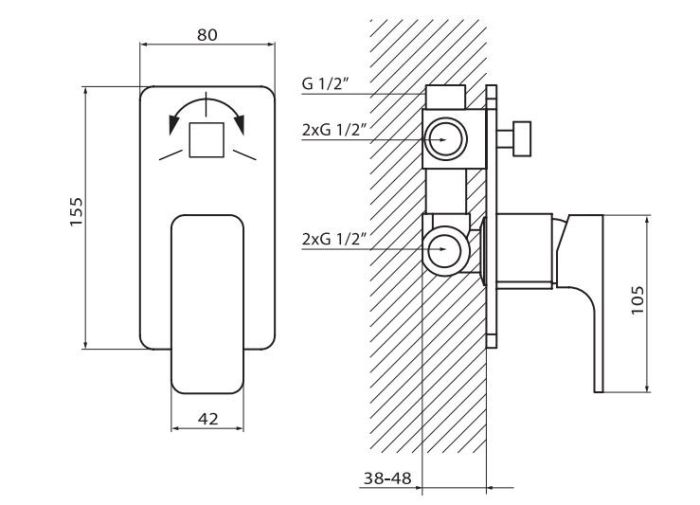 Rysunek techniczny baterii wannowo-natryskowej Vedo Mito VBM3017