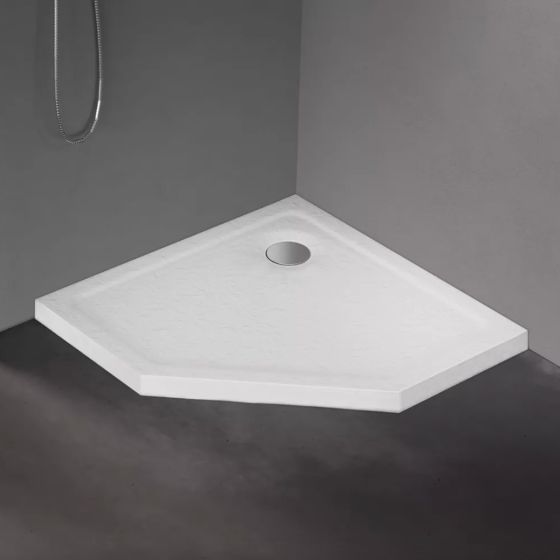 New Trendy MILD STONE Brodzik pięciokątny 90x90 cm ze strukturą kamienia naturalnego, biały B-0540