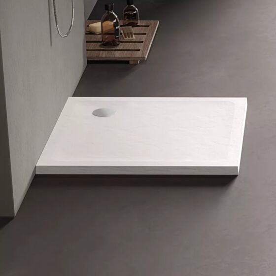 New Trendy MILD STONE Brodzik kwadratowy 90x90 cm ze strukturą kamienia naturalnego, biały B-0542
