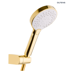 Oltens Driva EasyClick Gide zestaw prysznicowy z uchwytem punktowym złoty połysk/biały