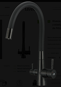 Laveo Riveco - bateria zlewozmywakowa z elastyczną wylewką z podłączeniem do filtra wody czarny mat