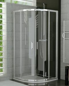 Półokrągła kabina prysznicowa z drzwiami otwieranymi na zewnątrz, profil srebrny połysk Top Line TER550805007 firmy SanSwiss.