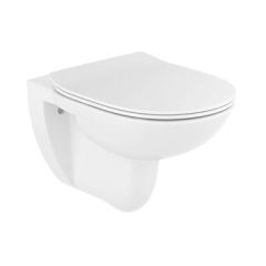 Roca Debba Square Rimless miska WC wisząca bez kołnierza z deską wolnoopadającą Slim biała